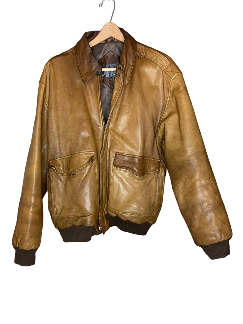 Lord & Taylor VtG leather bomber coat L distressed